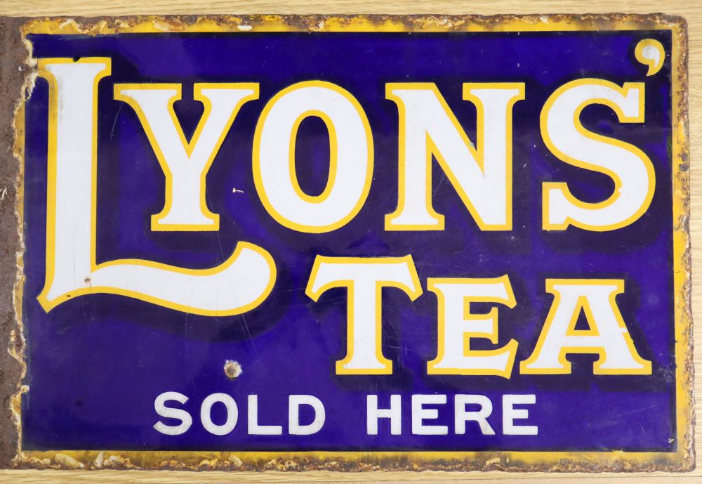 A Lyons Tea Sold Here double sided enamel sign, 50 x 30cm